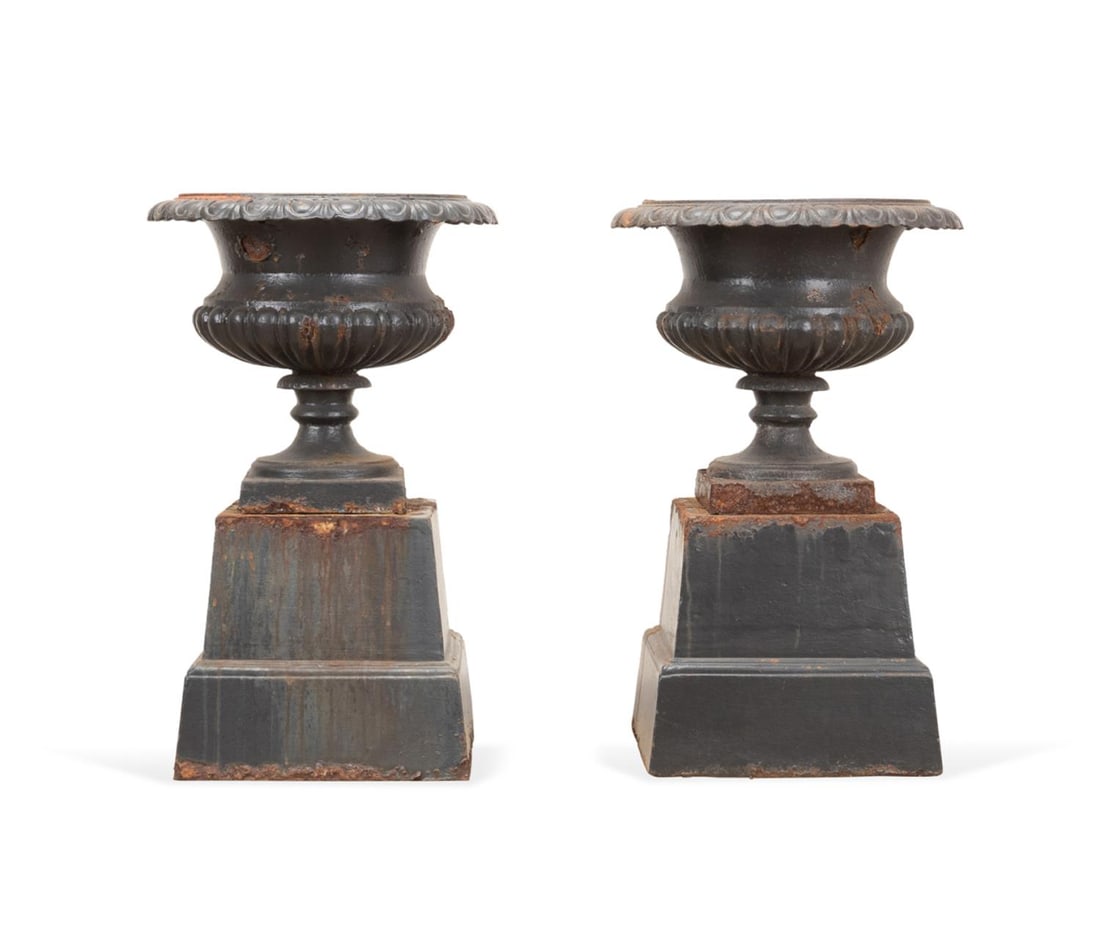 PAIR GADROONED CAST IRON GARDEN