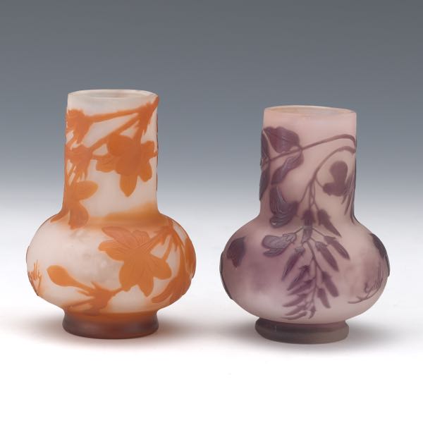 PAIR GALLE CABINET VASES tallest 4"
