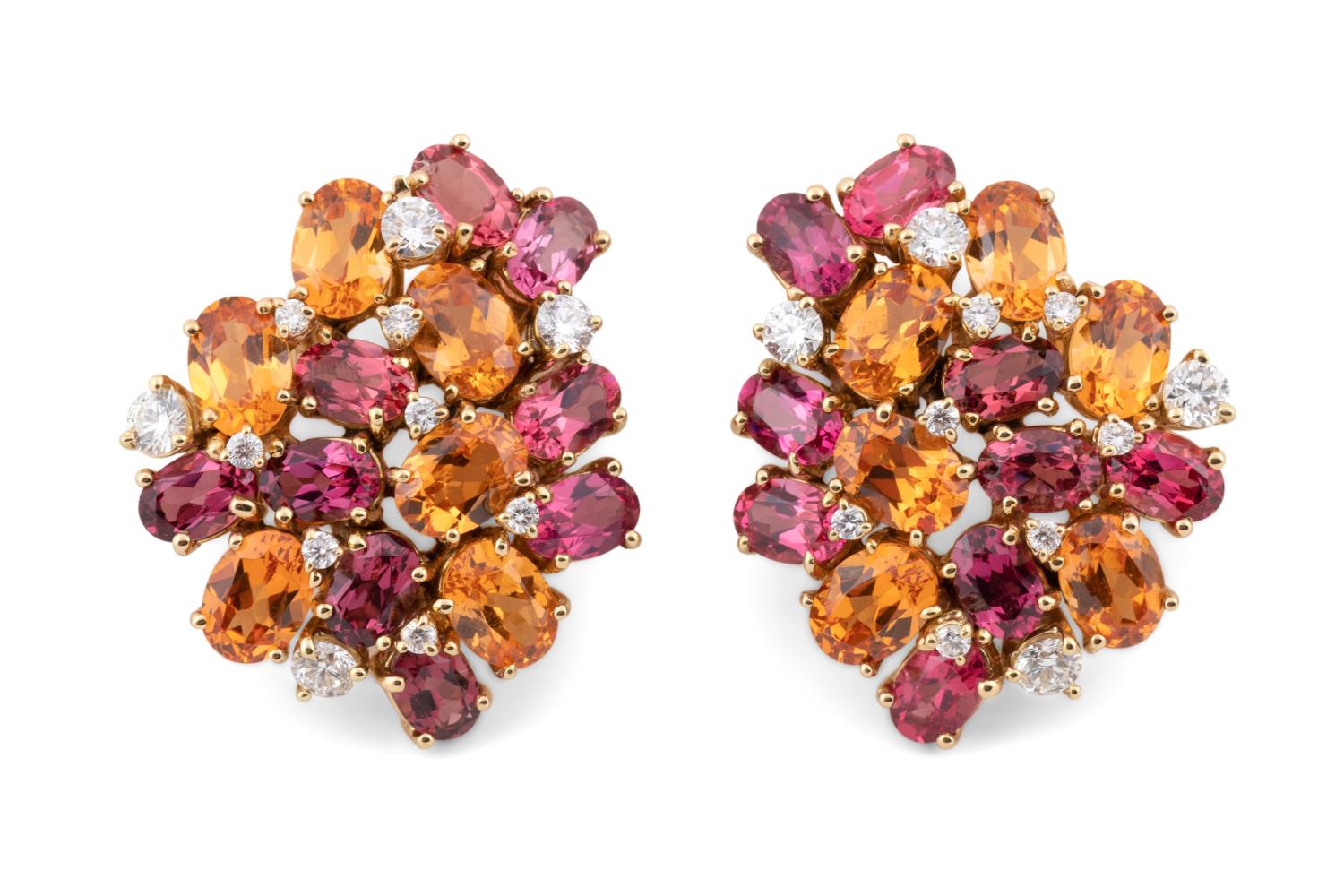 PAIR GARNET, TOURMALINE & DIAMOND