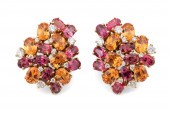 PAIR GARNET, TOURMALINE & DIAM