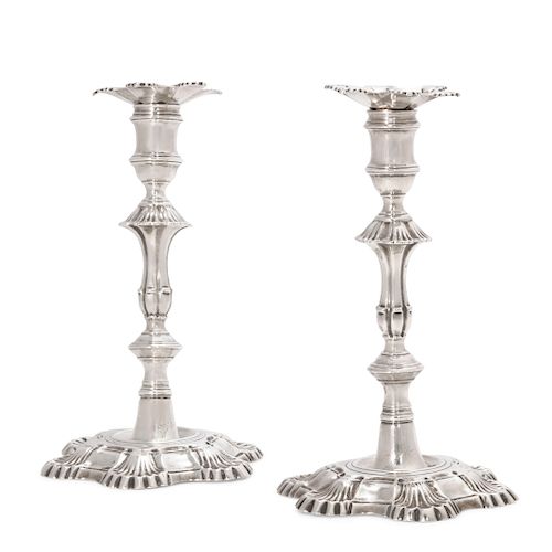 PAIR GEORGE II SILVER CANDLESTICKS,