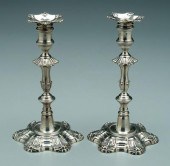 Pair George II silver candlest