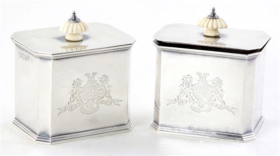 Pair George II sterling tea caddies