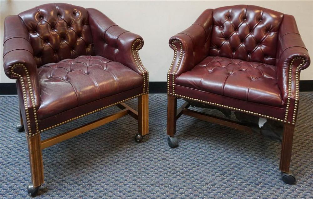 PAIR GEORGE III STYLE TUFTED MAROON