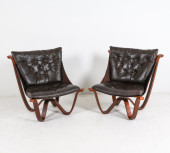 PAIR GEORGE THAMS LEATHER LOUN