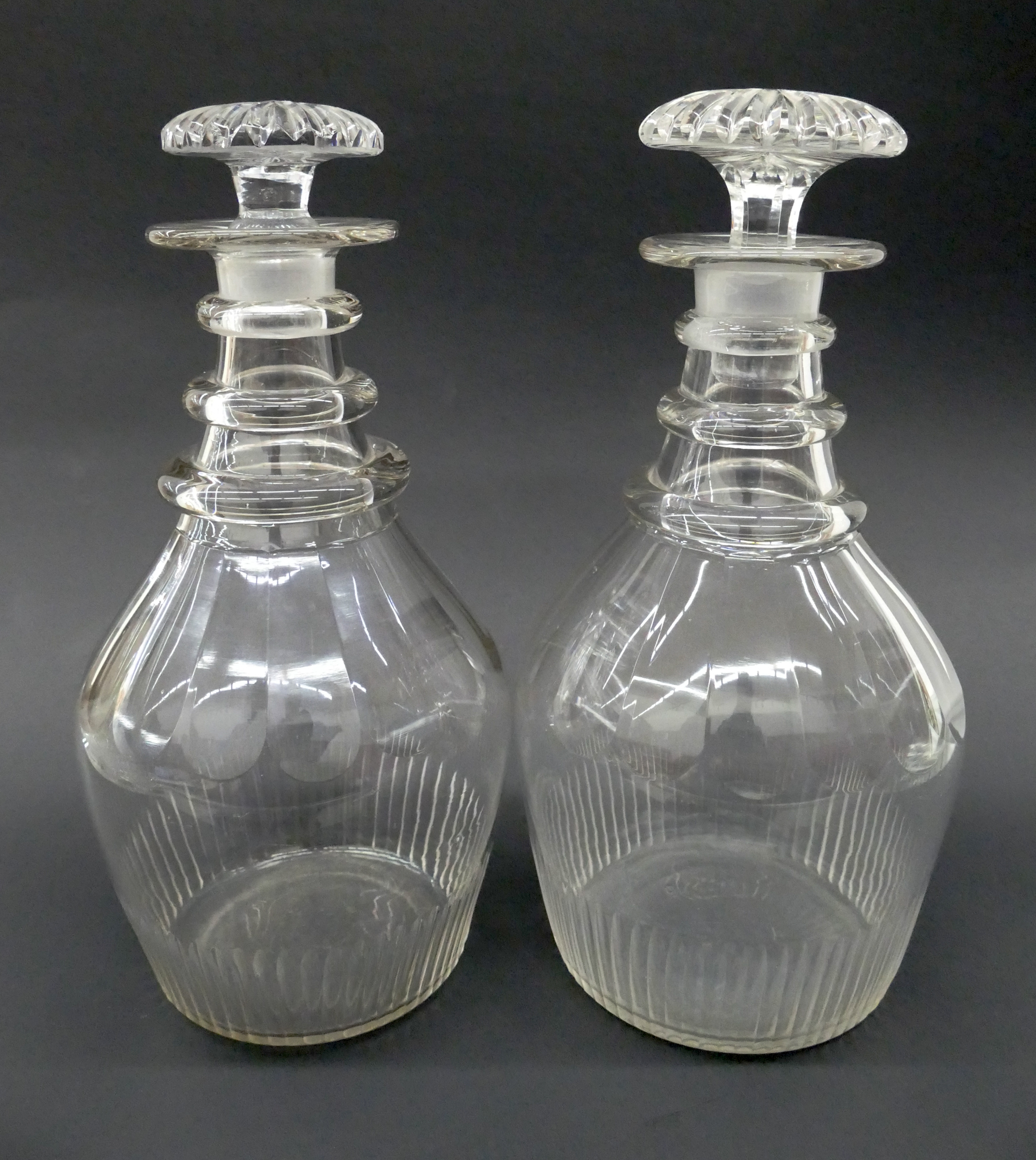 Pair Georgian Panel Cut Crystal
