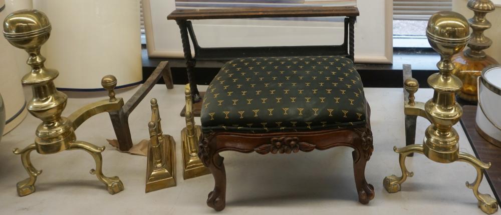 PAIR GEORGIAN STYLE BRASS ANDIRONS,