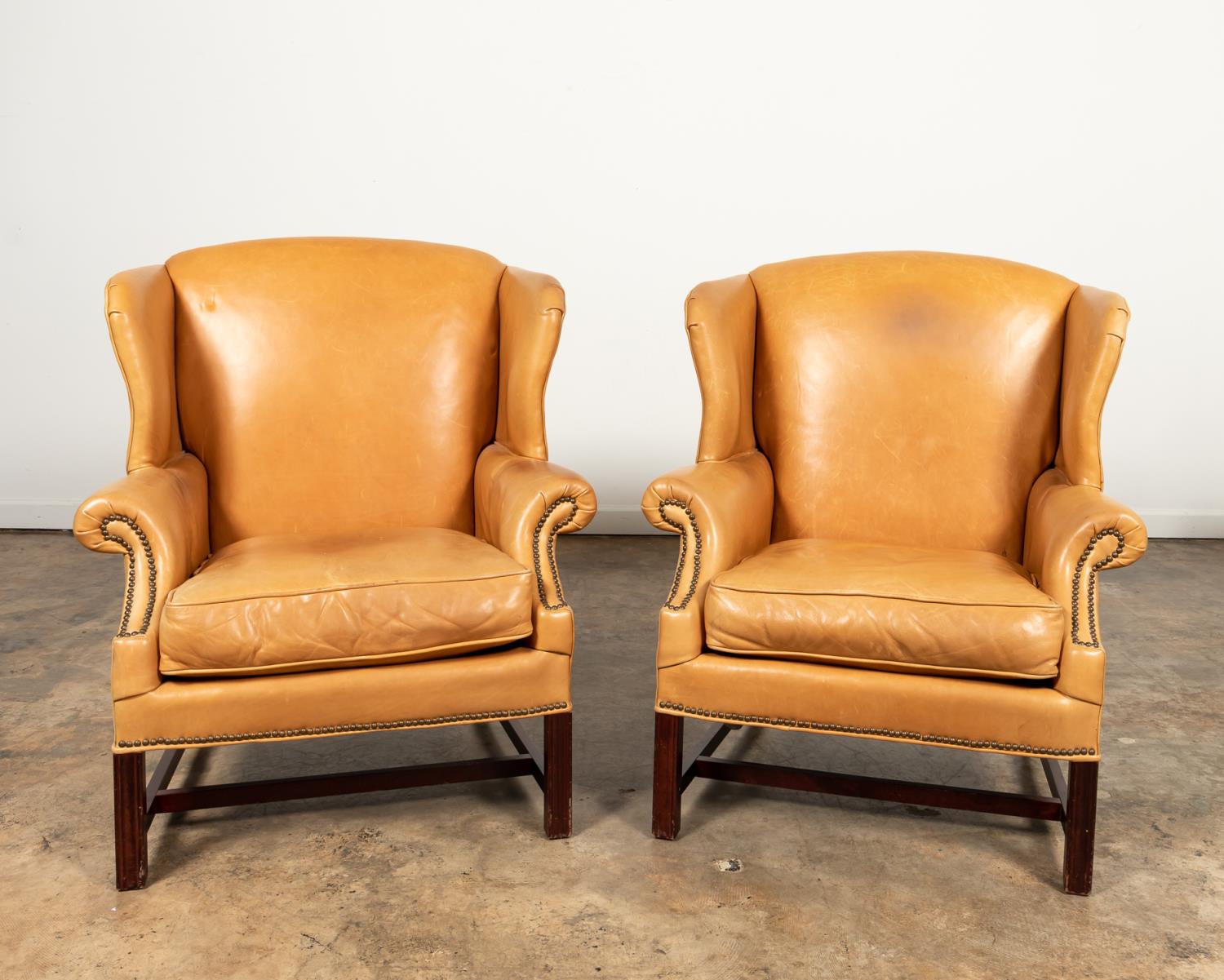 PAIR, GEORGIAN STYLE WIDE LEATHER