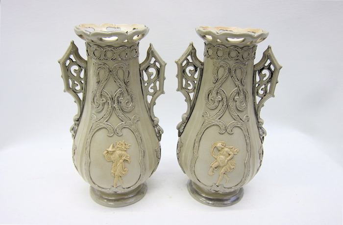 PAIR GERMAN METTLACH POTTERY
