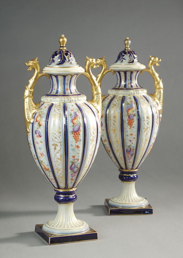 PAIR GERMAN PORCELAIN COVERED