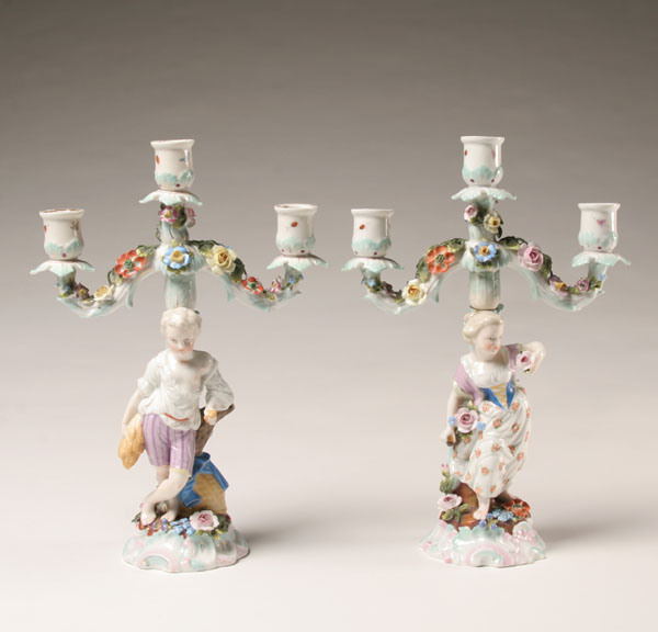 Pair German porcelain figural