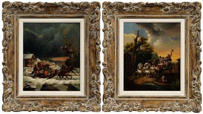 Pair German School paintings: