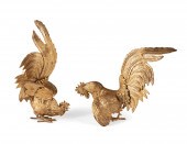 PAIR GILDED FIGHTING ROOSTERS