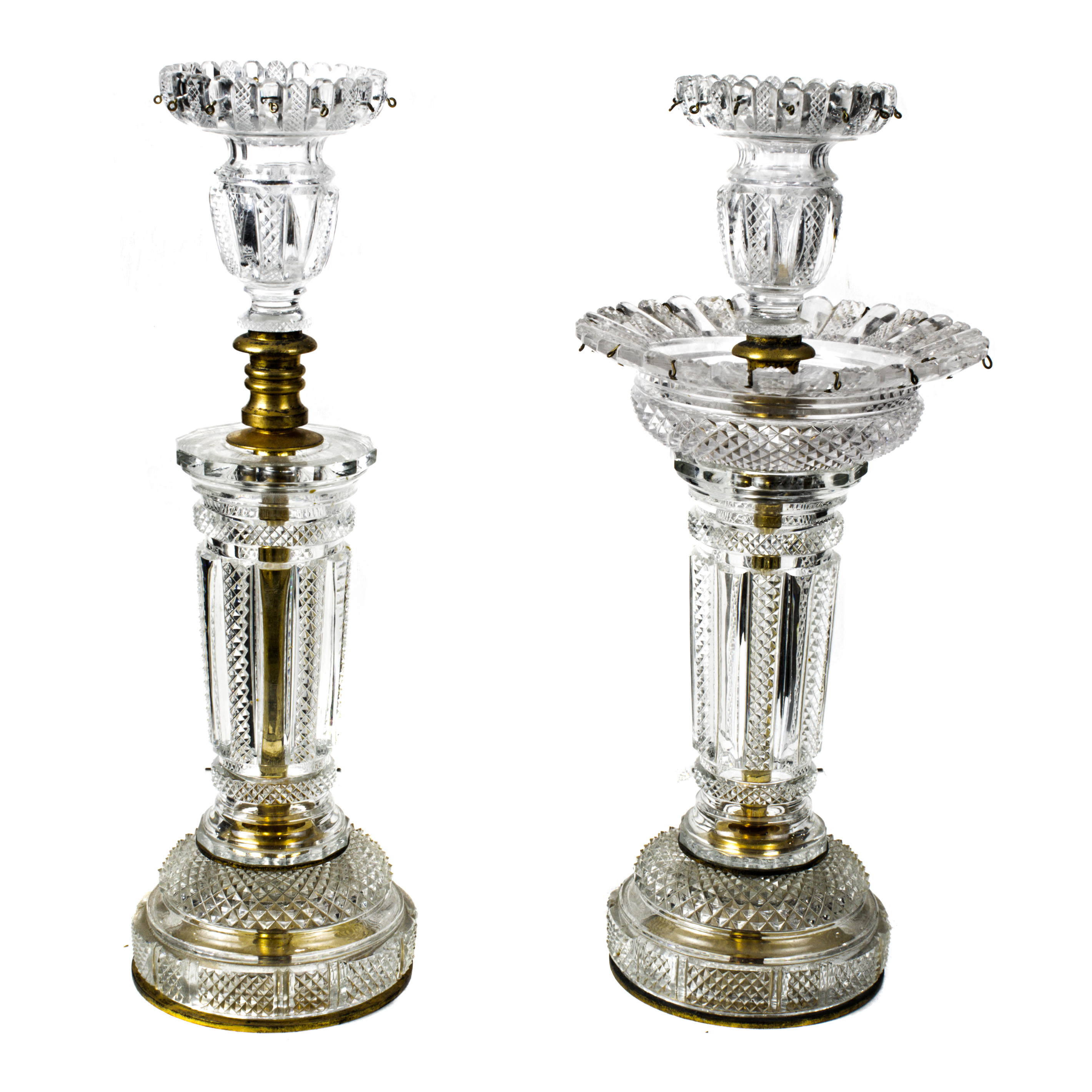 PAIR GILT BRONZE AND CUT GLASS
