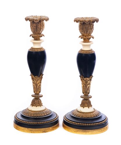 PAIR GILT BRONZE AND MARBLE