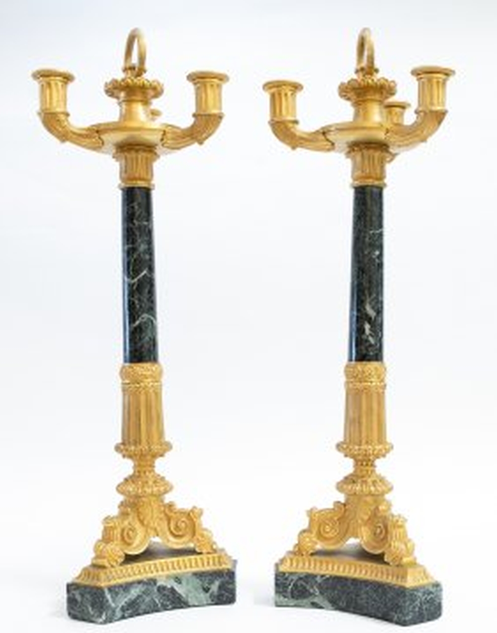PAIR GILT BRONZE & MARBLE