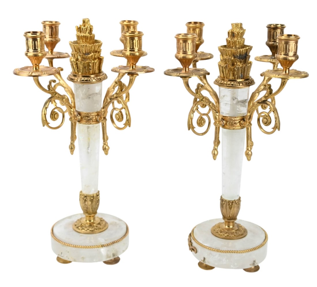 PAIR GILT BRONZE & ROCK CRYSTAL