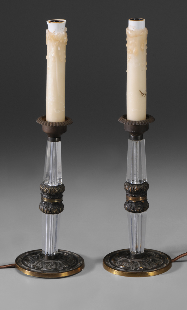 Pair Gilt Bronze, Rock Crystal