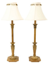 PAIR GILT CANDLESTICK LAMPS WI