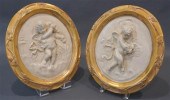 PAIR GILT CREAM PAINTED OVAL P