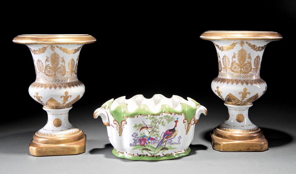 PAIR GILT-DECORATED PORCELAIN