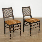 PAIR GILT & EBONIZED LEOPARD P