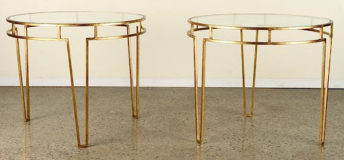 PAIR GILT IRON END TABLES MANNER OF