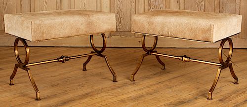 PAIR GILT IRON STOOLS MANNER OF