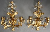 PAIR GILT METAL AND CUT GLASS