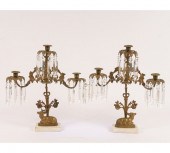 Pair gilt metal candelabra wit