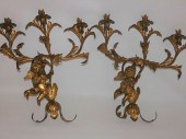 PAIR GILT METAL CHERUB SCONCES
