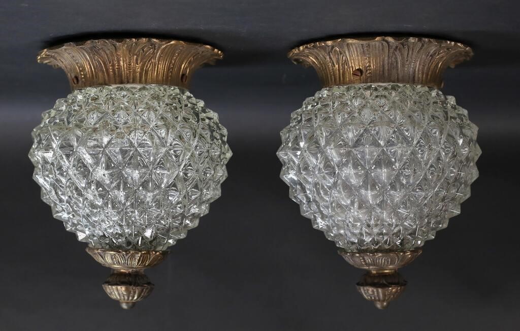 PAIR GILT METAL & GLASS PINEAPPLE