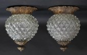 PAIR GILT METAL & GLASS PINEAP