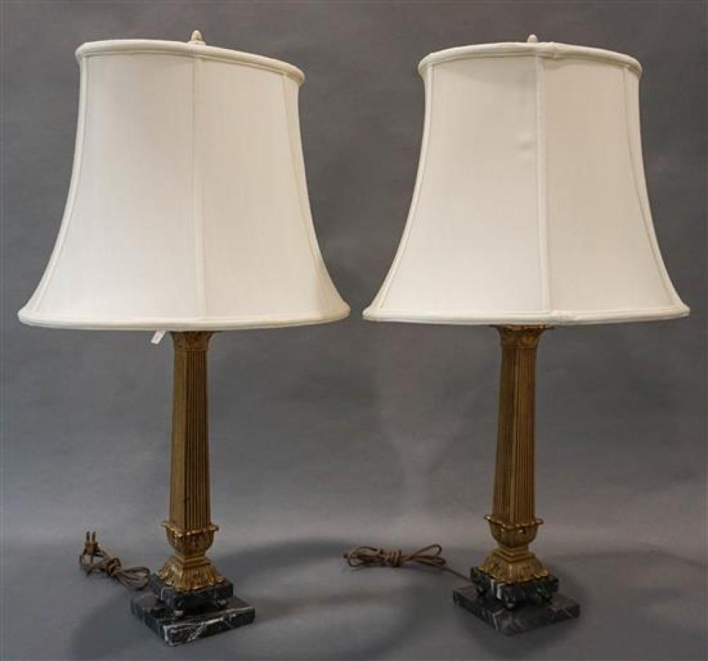 PAIR GILT METAL MARBLE COLUMNAR