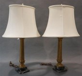 PAIR GILT METAL MARBLE COLUMNA