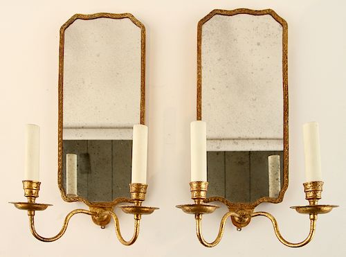 PAIR GILT METAL TWO LIGHT