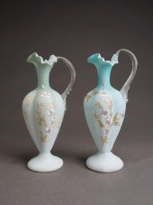PAIR GILT PAINTED GLASS EWERS,
