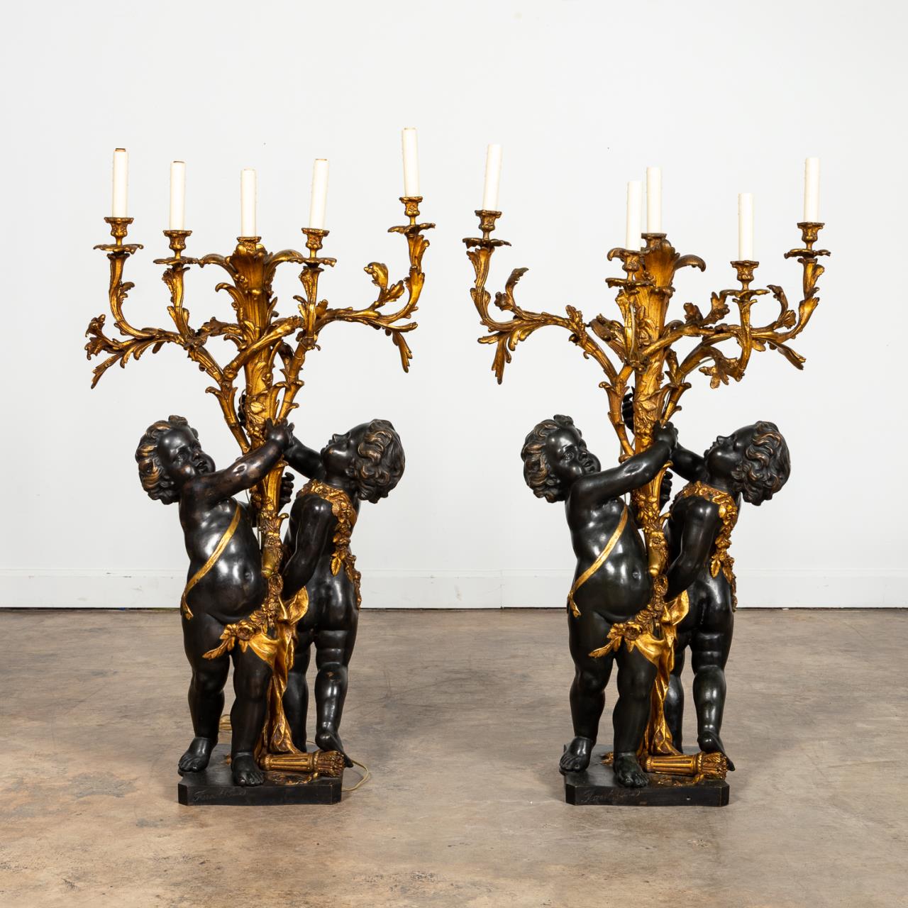 PAIR, GILT & PATINATED BRONZE
