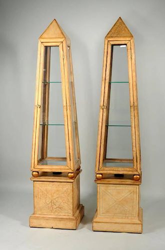 PAIR GILT TOOLED LEATHER OBELISK