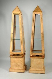 PAIR GILT TOOLED LEATHER OBELI