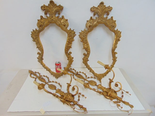 PAIR GILT WALL SCONCES & PAIR