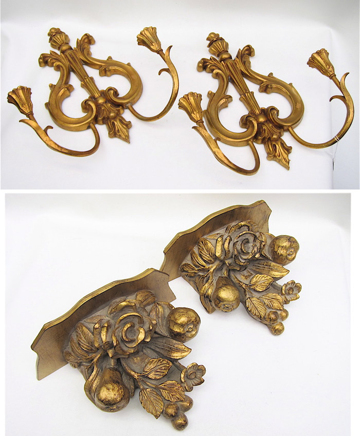 PAIR GILT WOOD CANDLE SCONCES &
