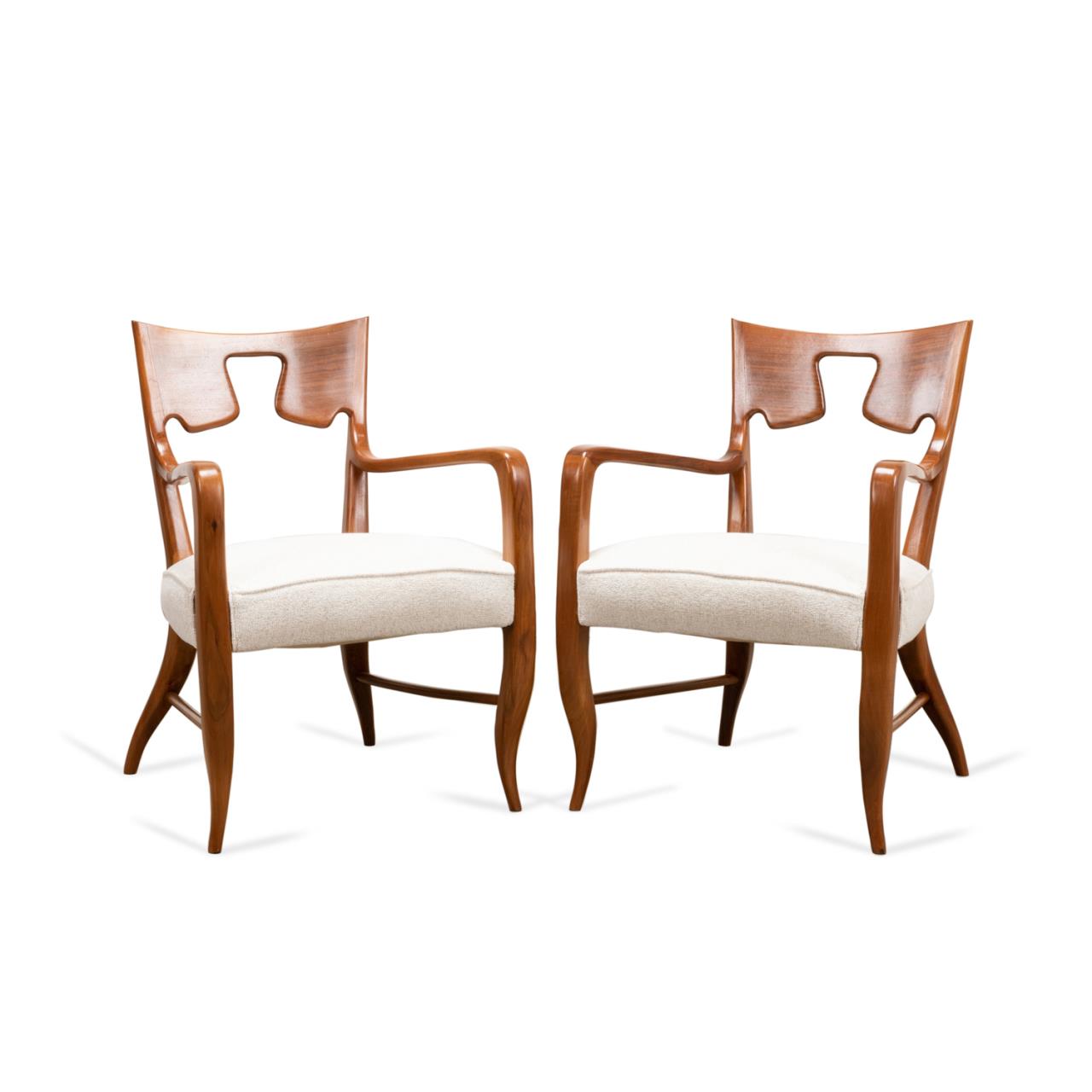PAIR GIO PONTI WALNUT ARMCHAIRS, CA