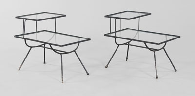 Pair Glass and Iron Side Tables