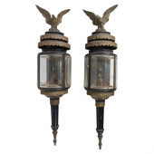 PAIR GLASS & BRASS CARRIAGE LA