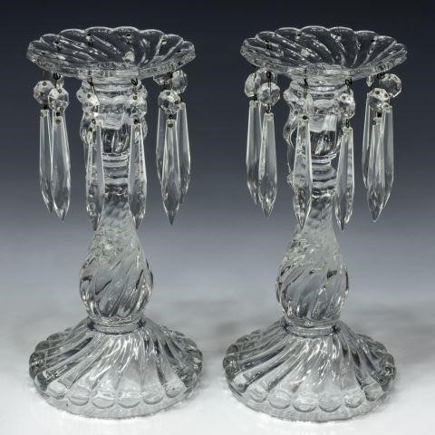 (PAIR) GLASS CANDLESTICKS CRYSTAL