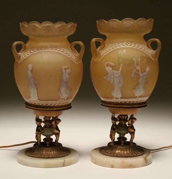 Pair glass lamps; frosted Victorian