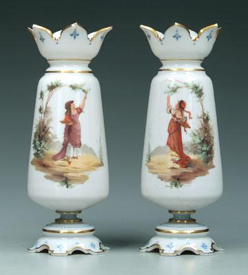 Pair glass vases: white glass