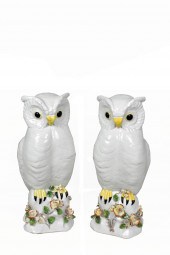 PAIR GLAZED POTTERY OWLS, 20TH