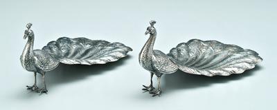 Pair Gorham sterling peacocks: cast